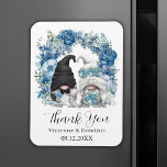 Blue Floral Arch Gnome Wedding Thank You Card Magnet<br><div class="desc">Personalized elegant wedding thank you magnet favours for your guests,  featuring a bride and groom gnome couple and a blue floral arch illustration. Edit the card template with a date and the newlyweds' names.</div>