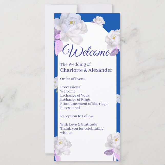 Blue Floral Arch Wedding Program (Front)