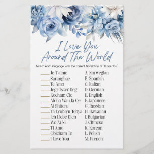 Blue Floral Around The World Bridal Shower Game  Stationery