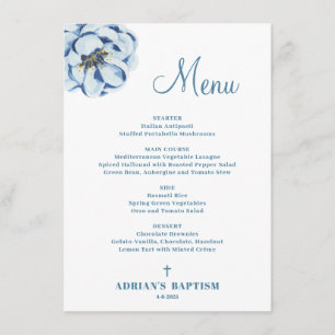 Blue Floral Baby Boy Baptism Menu