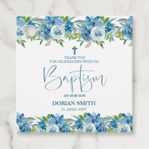 Blue Floral Baby Boy Favour Tags