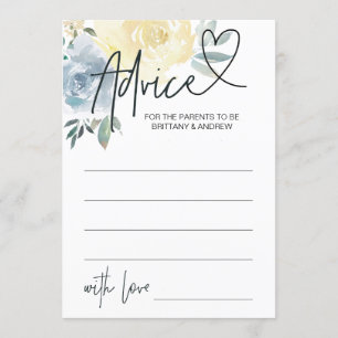 Blue Floral Baby Boy Shower Advice Game Card