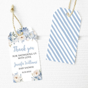 Blue floral baby boy shower thank you Gift Tag