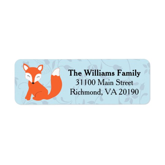 Blue Floral Baby Fox Return Address Label