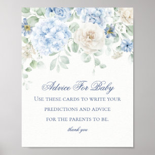 Blue Floral Baby in Bloom Advice for Baby Shower Poster