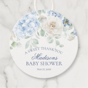 Blue Floral Baby in Bloom Baby Shower Circle Favour Tags