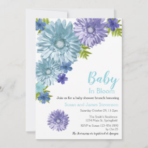 Blue Floral Baby In Bloom Brunch Shower Invitation