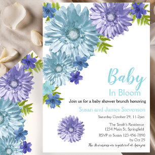 Blue Floral Baby In Bloom Brunch Shower Invitation