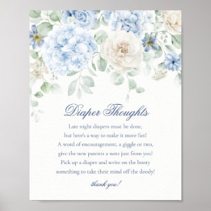 Blue Floral Baby in Bloom Diaper Thoughts Shower Poster