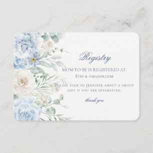 Blue Floral Baby in Bloom Hydrangea Baby Registry Enclosure Card