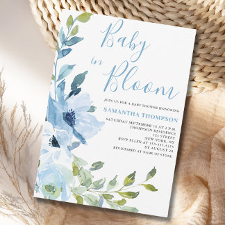 Blue Floral Baby In Bloom Shower Invitation