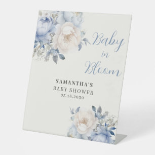 Blue Floral Baby In Bloom Shower  Pedestal Sign
