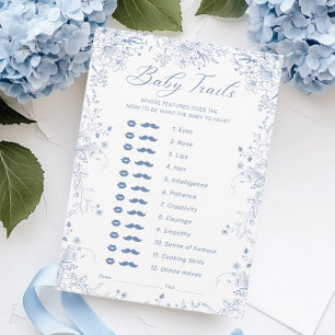 Blue Floral Baby Shower Baby Trails Game Card