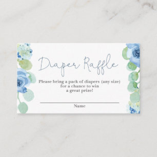 Blue floral Baby Shower Diaper Raffle Enclosure Card