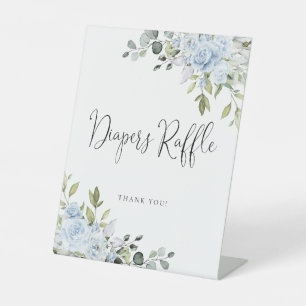 Blue Floral Baby Shower Diapers Raffle Sign