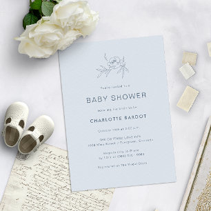 Blue Floral Baby Shower Invitation