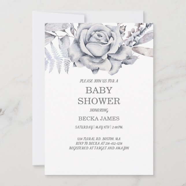 Blue Floral Baby Shower Invitation (Front)