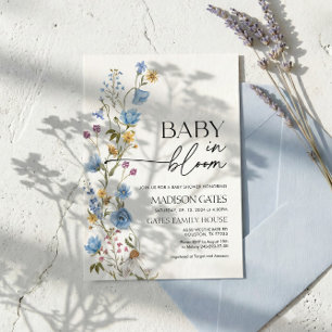 Blue Floral Baby Shower Invitation, Baby in Bloom Invitation