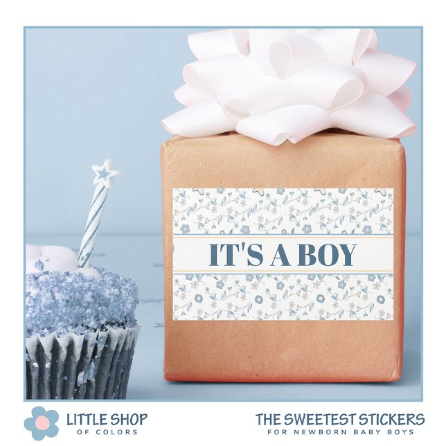 Blue Floral Baby Shower It’s a Boy Sticker (Creator Uploaded)