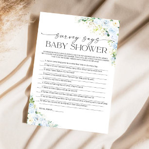 Blue Floral Baby Shower Survey Says Game Card