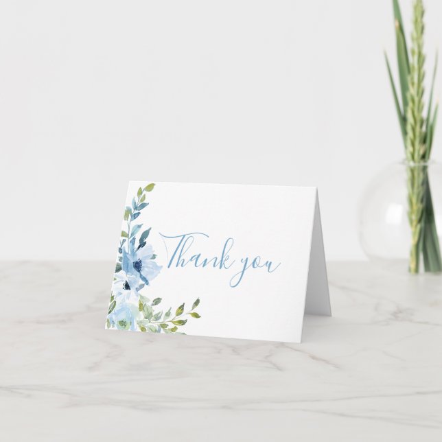 Blue Floral Baby Shower  Thank You Card (Front)