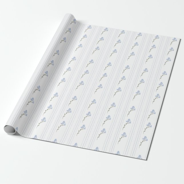 Blue Floral Baby Shower Wrapping Paper (Unrolled)