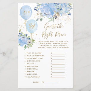 Blue Floral Balloon Boy Guess the Right Price Game