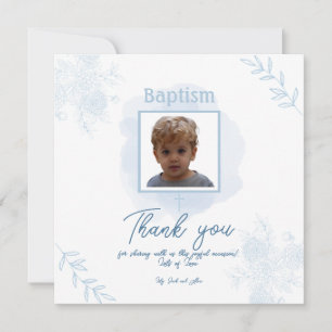 Blue Floral Baptism – Classic and Elegant Thank You Card