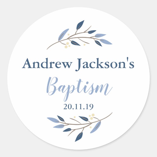Blue Floral Baptism Sticker Tags (Front)