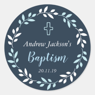 Blue Floral Baptism Sticker Tags