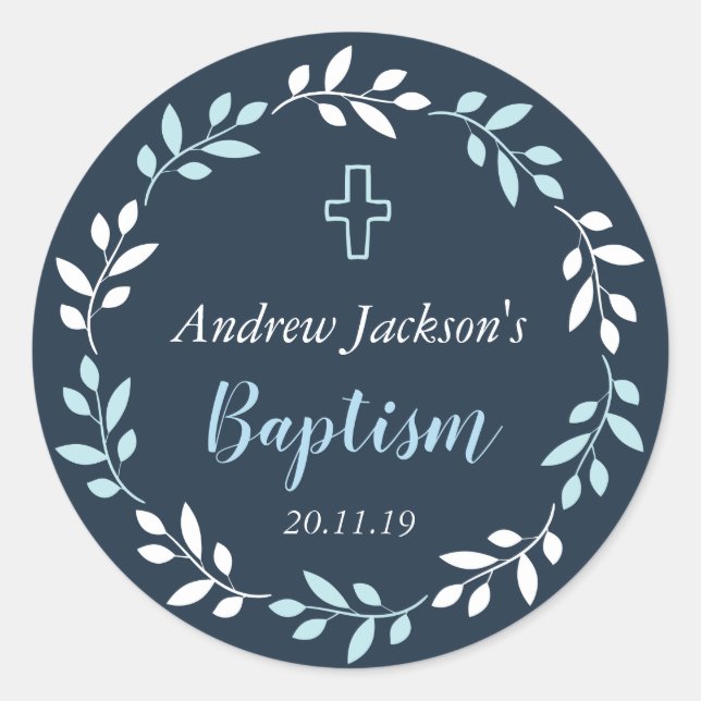 Blue Floral Baptism Sticker Tags (Front)