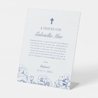 Blue Floral Baptized Prayer Pedestal Sign