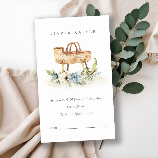 Blue Floral Bassinet Diaper Raffle Baby Shower Enclosure Card (Creator Uploaded)