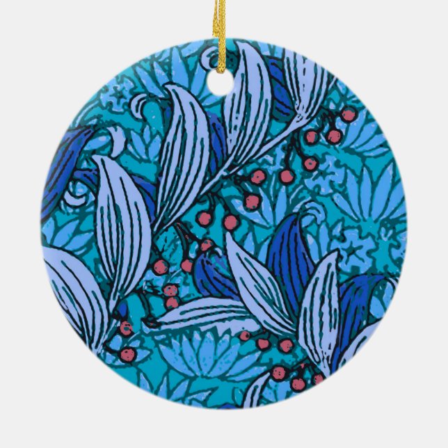Blue Floral Batik Flowers Ceramic Ornament (Back)