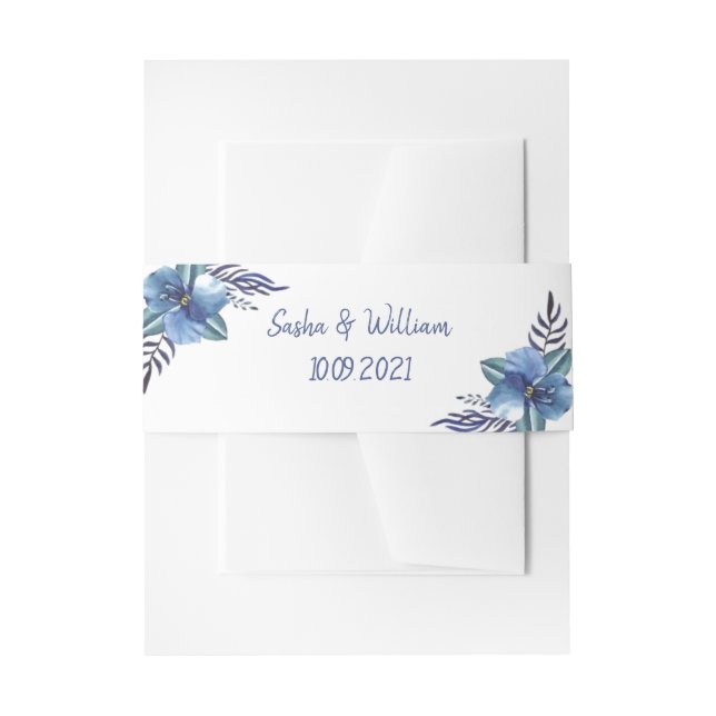 Blue Floral Belly Band Invitation Belly Band (Front Example)
