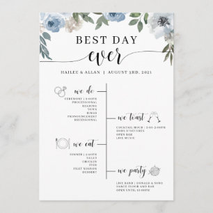 Blue Floral Best Day Ever Wedding Timeline Program