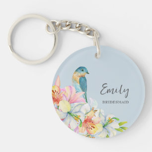 Blue floral bird watercolor oriental bridesmaid keychain