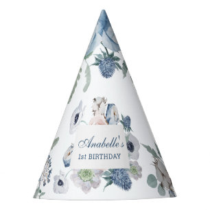 Blue Floral Birthday Party Hat