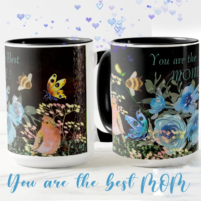 Blue Floral Black Best Mom Mug (Blue Floral Black Best Mom Mug)