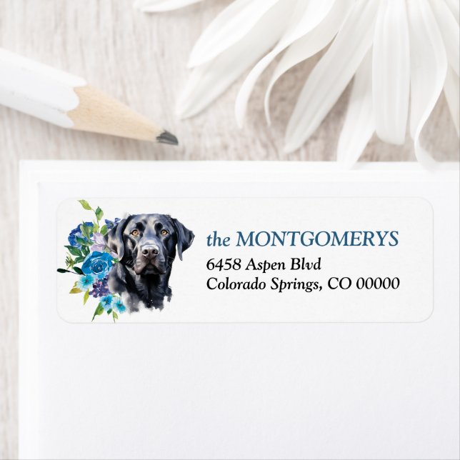 Blue Floral Black Lab Adresse de retour (En situation)
