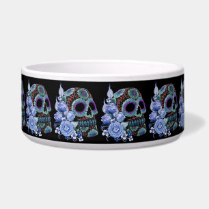 Blue Floral Black Sugar Skull Day Of The Dead