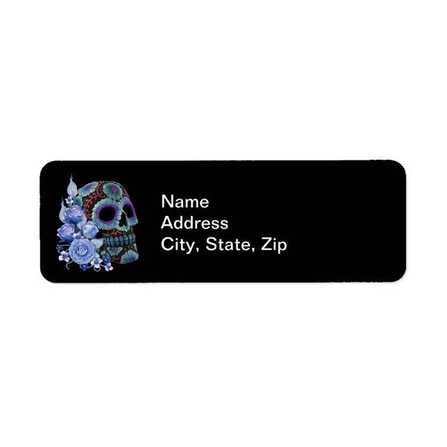 Blue Floral Black Sugar Skull Day Of The Dead (Front)