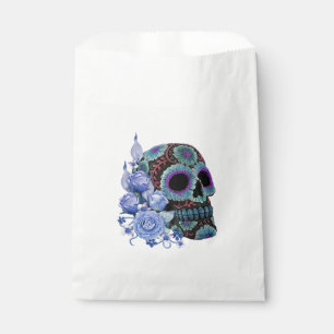 Blue Floral Black Sugar Skull Day Of The Dead Favour Bag