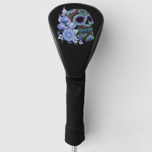 Blue Floral Black Sugar Skull Day Of The Dead Golf Head Cover