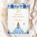 Blue Floral Blonde Hair Girl Happy Birthday Card<br><div class="desc">This elegant and glamourous birthday card can be personalized with a name or title such as daughter, granddaughter, niece, friend etc. The design features a beautiful princess with blonde hair and fair skin in a blue ball gown. The text combines handwritten script and modern sans serif fonts for a classy...</div>