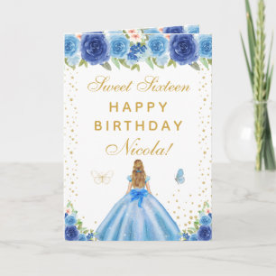 Blue Floral Blonde Hair Girl Sweet Sixteen Card
