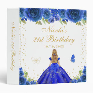 Blue Floral Blonde Hair Princess Birthday Party Binder