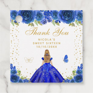 Blue Floral Blonde Hair Princess Sweet Sixteen Favour Tags