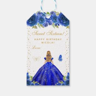 Blue Floral Blonde Hair Princess Sweet Sixteen Gift Tags