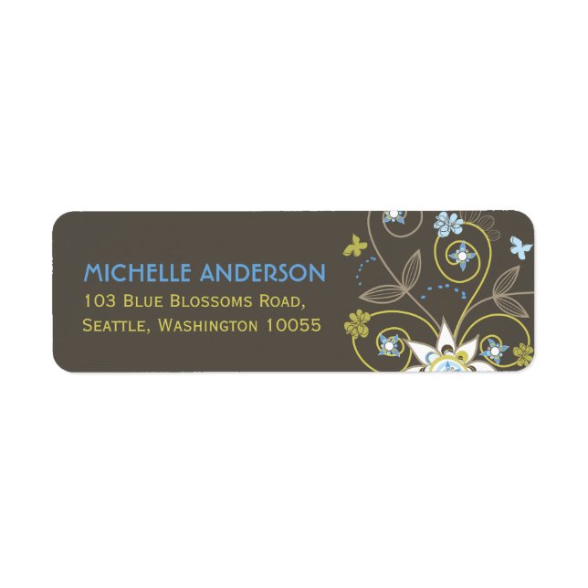 Blue Floral Blooms Cute Baby Shower Address Labels (Front)
